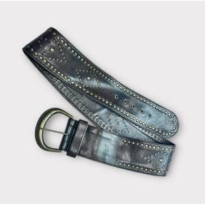 Unbranded Women’s Belt Studded Brown Leather Handmade Brass Plated Size XL 45"